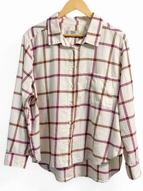 LOFT Petites Plaid Button Front Shirt XXLP 100% Cotton Long Sleeve